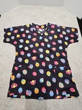 White Cross Women's Black Beetle Print Scrub Top