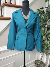 Jc Penney Women's Blue 100% Polyester Button Long Sleeve Vintage Blazer Coat 14