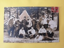 cpa Carte Photo CAMP MILITAIRE TENTES Soldats du 46e Régiment Gamelles Vareuses