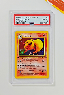 first edition flareon card Pokemon PSA 8 Flareon #3 Holo 1st Edition Jungle 1999 Italiano