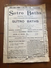 Vintage San Francisco Rare 1906 Sutro Baths paper flyer w/ Advertising