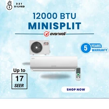 Everwell 12,000 BTU Mini Split AC  Cooling Only Up to 17 SEER  110V