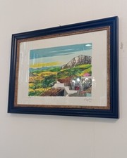 Quadro vintage serigrafia Renzo Meschis Tetti di Sicilia - misure opera 35x25 cm