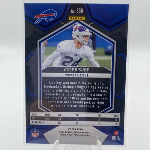 Cole Bishop 2024 Panini Mosaic Silver Mosaic RC Rookie Prizm #356-Buffalo Bill - Picture 2 of 2