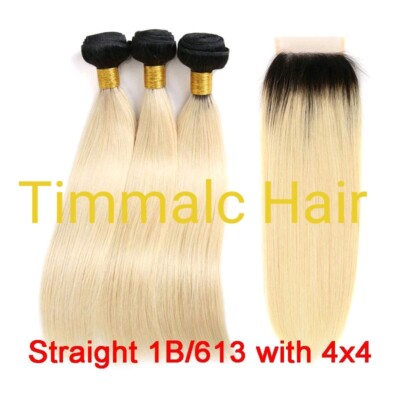 12AA PERUANISCHER Echthaar Schuss 3/4 Konvolut + Spitze Top Verschluss = voller Kopf 1B/613 BLOND