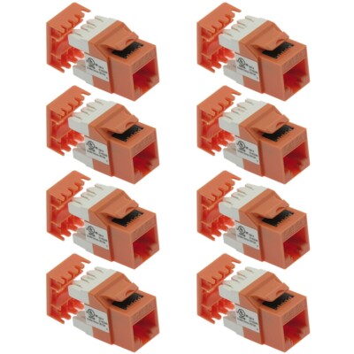 8 Pcs Cat5e RJ45 Network LAN Ethernet Keystone Jack 180° 110 Punch Down Orange
