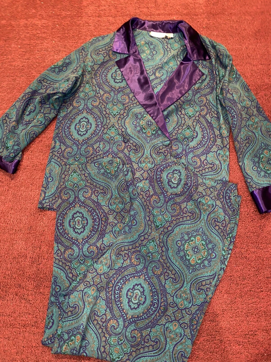 Vintage Gold Label Victorias Secret Paisley Pajamas 2 Piece Set Medium