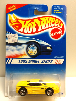 Hot Wheels 1995 Model Series #10/12 - Yellow Ferrari 355 F1 'New Model' 1:64 Diecast Car On Original Card