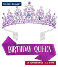 Birthday Tiara Crown with Sash for Women, Birthday Queen for Party