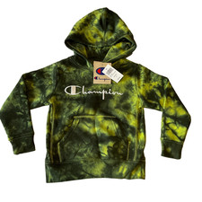 Champion Pullover Hoodie Kids Size 5 Tie Dye Green Stretch Pocket Long Sleeve