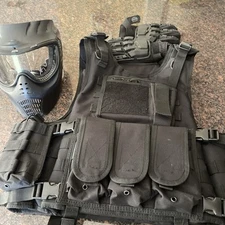 Yakeda Black Airsoft Vest , Tactical Black Airsoft Gloves, Mask