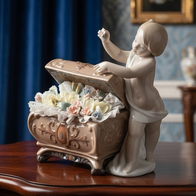 Lladró Porcelain Girl Figurine Floral Chest Glossy Finish Spain