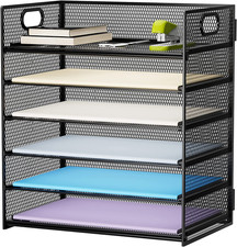 6 Tier Paper Organizer Letter Tray - Mesh Desk File Organizer with Handle