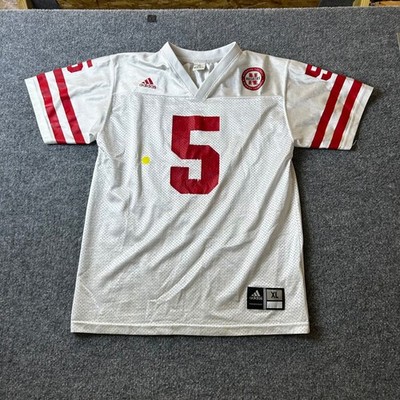 Adidas Jersey Youth Size XL White Nebraska Huskers Football Mesh V-Neck Stain