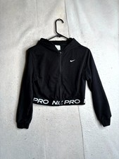 Nike Pro Cropped Hoodie Women's Large Black Dri-Fit Raglan Sleeve Full Zipper