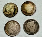 Complete Series 1908 P-D-O-S Barber Silver Dimes. Circulated. NICE 'O' & 'S'