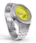 Casioak Custom Modded Metal Watch GA-2100-9A9 Mod Yellow Dial All Silver GA2100