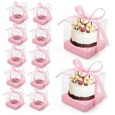 12 Pack Clear Plastic Cupcake Boxes, 3.5 Inch Gold Single Cupcake Pink