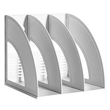 Magazine File Holders 3 Compartment Binder Stand Gray, Desktop Book Organizer