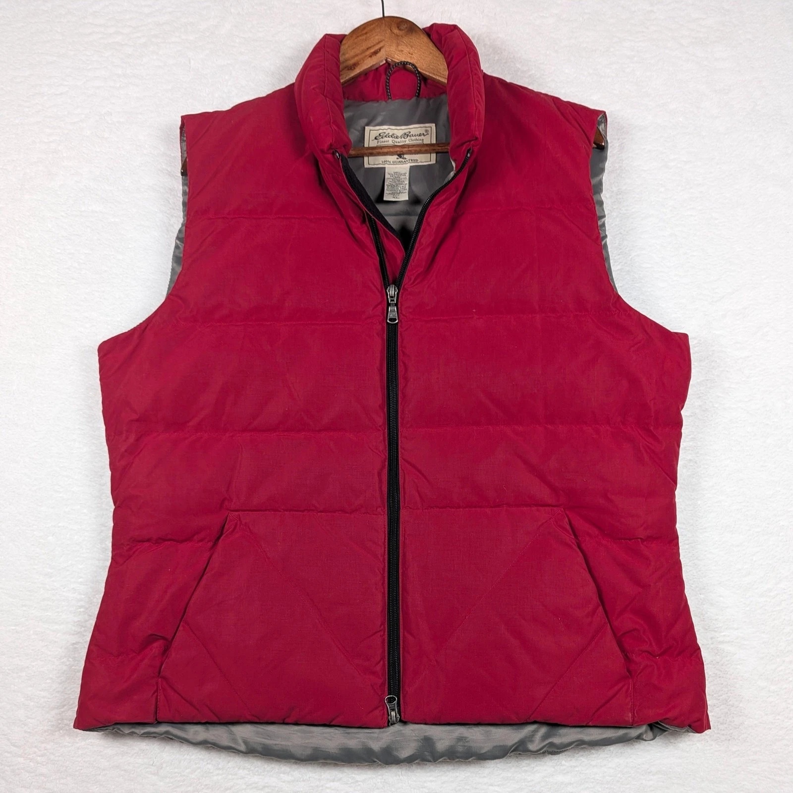 Vtg Eddie Bauer Vest Mens XLT Red Quilted Goose Down Puffer Full Zip Outdoor