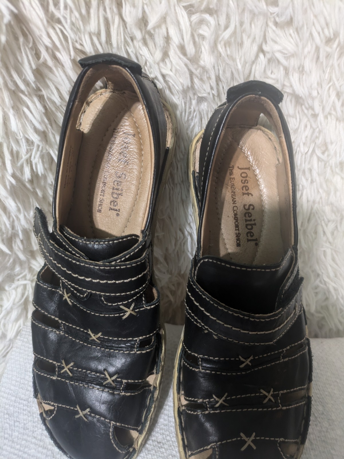 Womens Boho Sandels Josef Seibel Sz 7 Black Leather  Fisherman Shoes Retail$75