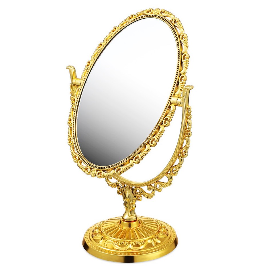 Durable Golden Tabletop Rotating Makeup Mirror Double Sided Design ...