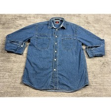 Wrangler Hero Denim Shirt Mens Medium Blue Long Sleeve Button Down Workwear