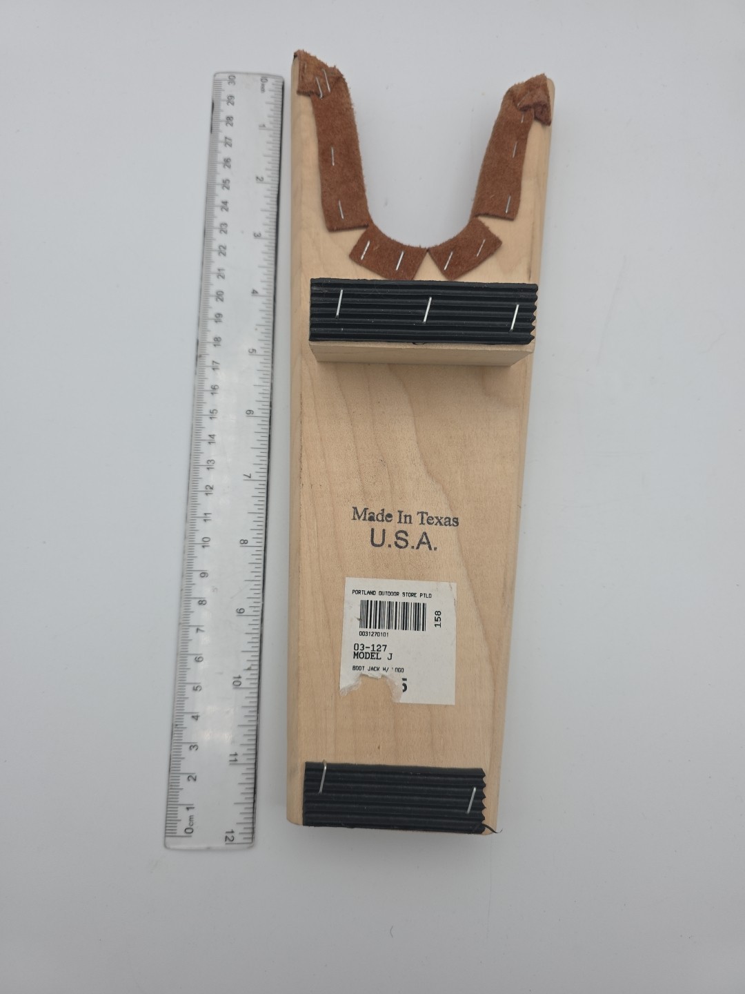 Western Outfitters Boot Jack With Logo Made In Texas Wood Leather Portland OR