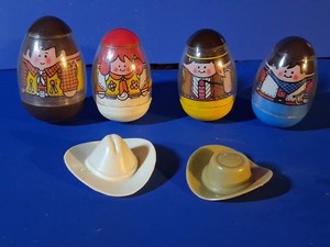  RARE Weebles Cowboys  Wagonmaster Indian W/ 2 Hats Vintage 70s Hasbro 