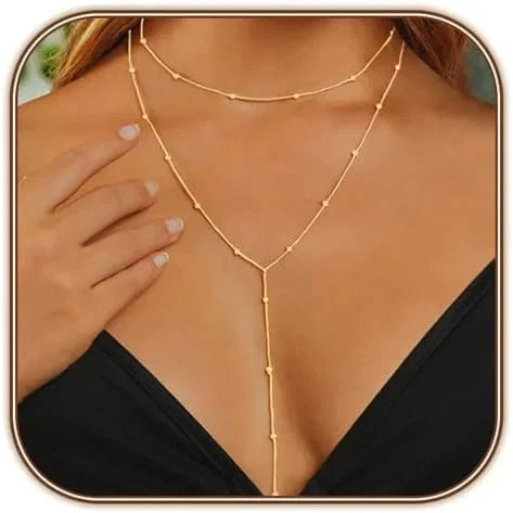 Gold Necklace for Women, Dainty Long Necklace 14k Gold Plated/Silver Y-Sh - product listing photo