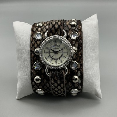Geneva Womens Watch Silver Tone Cuff Strap Rhinestone  display picture 2