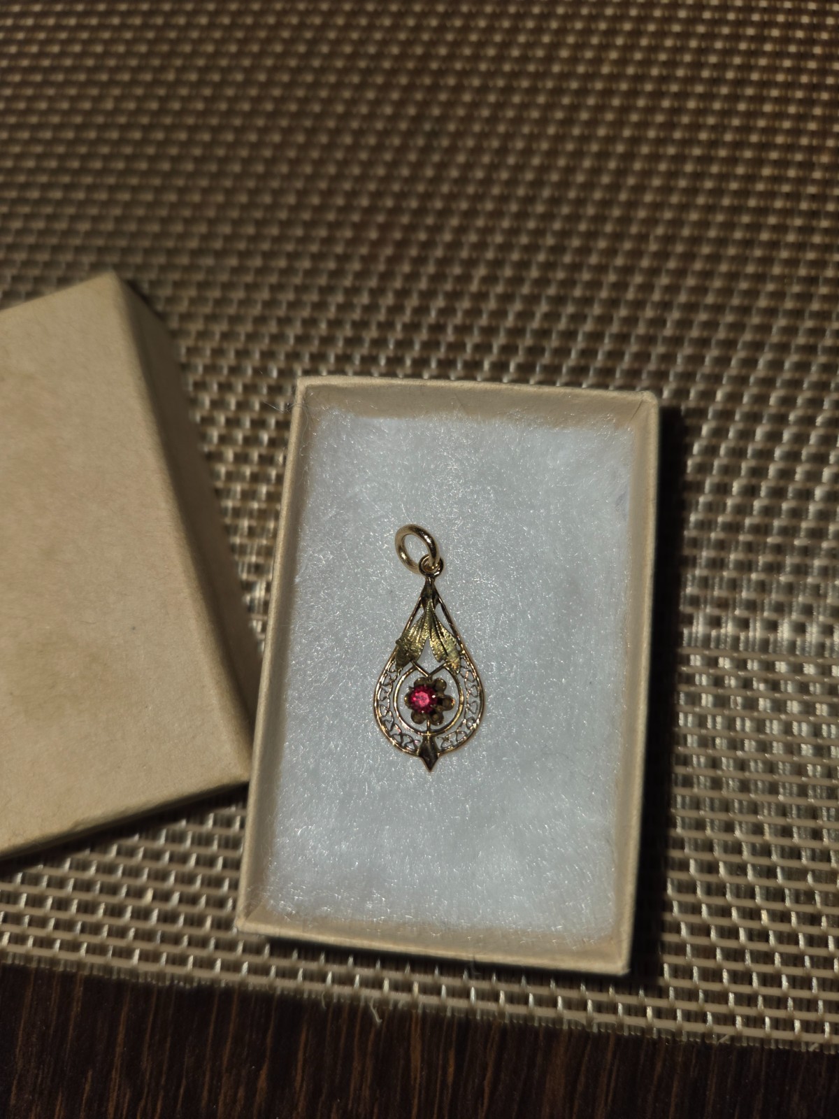 Vintage solid 10k Yellow Gold Red Cubic Zirconia Stick Pin Conversion Charm