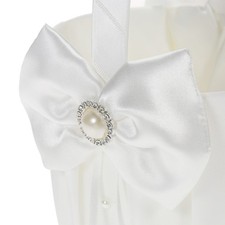 White Satin Ring Bearer Pillow And Flower Girl Basket Set For Wedding