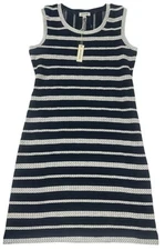 Max Studio Stripe Sheath Dress Blue Striped Woven Cotton Sleeveless Mini NWT