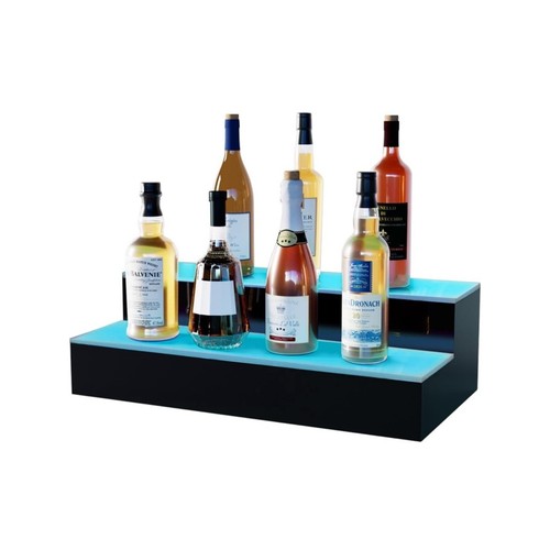 20in LED lighted liquor display shelf- 2 tier- black