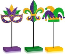 3 Pcs Mardi Gras Tabletop Decorations Mardi Gras Standing Wooden Table Decor Rus