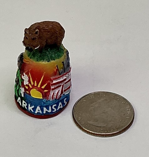 Scenic Arkansas State Souvenir Thimble Colorful Resin Razorback Top
