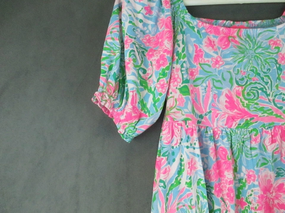 Vestido Lilly Pulitzer Niñas XL Mini Delaney Leaf It Wild Manga Abullonada Nuevo Foto 3 de 4