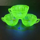 VTG Anchor Hocking Princess Green Vaseline Glass Cups SET Of 3 ~ Beautiful Glow!