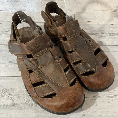 Dunham Sandals Mens 10 B Brown Leather Fisherman Shoes Outdoors Hiking Hook Loop