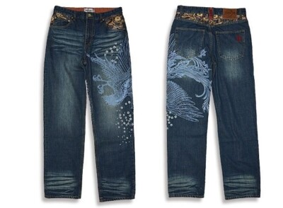 Karakuri Tamashii Denim Jeans Pants Japanese Embroidered Phoenix