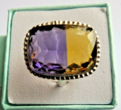 Bague En Argent Massif 925 Avec Amétrine Naturelle 21x16x8 Mm - Taille 59 - Création Française