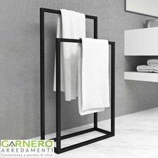 Porta asciugamani moderno industrial da bagno 50x89cm metallo nero YAPEN