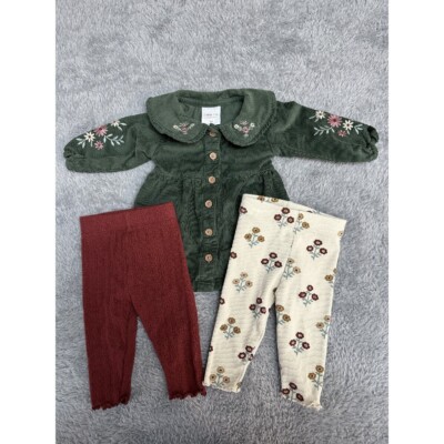 Little Co. by Lauren Conrad Baby Outfit Size 3M Green Corduroy Top with 2 Pants