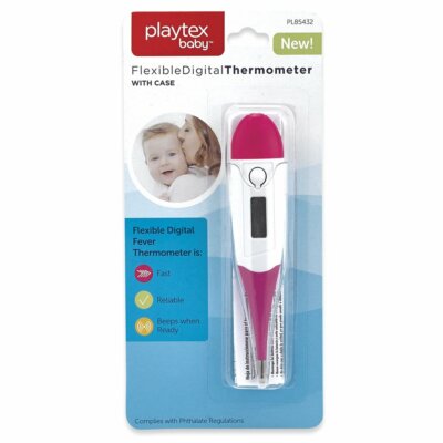 New Playtex Baby Flexible Digital Thermometer with Case Fever Fast Reliable Pink