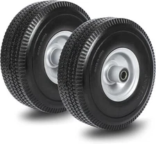 2 PCS 10" Solid Flat Free 4.10/3.50-4 Rubber Tires and Wheels Replacement wit...