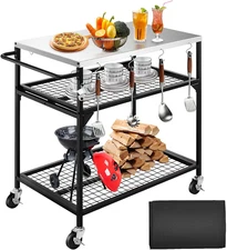 Ginkman 3-Shelf 35.43" x 19.69" x 35.43" Movable Outdoor Grill Dining Cart-Mesh