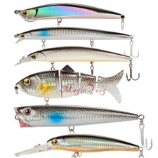6 X Minnow Fishing Lures Bass Baits Crankbaits Trout VMC Tackle Hooks 4.5-5.5in