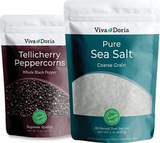 Tellicherry Black Peppercorns, 12 oz & Pure Sea Salt, Coarse Grain, 2 lb