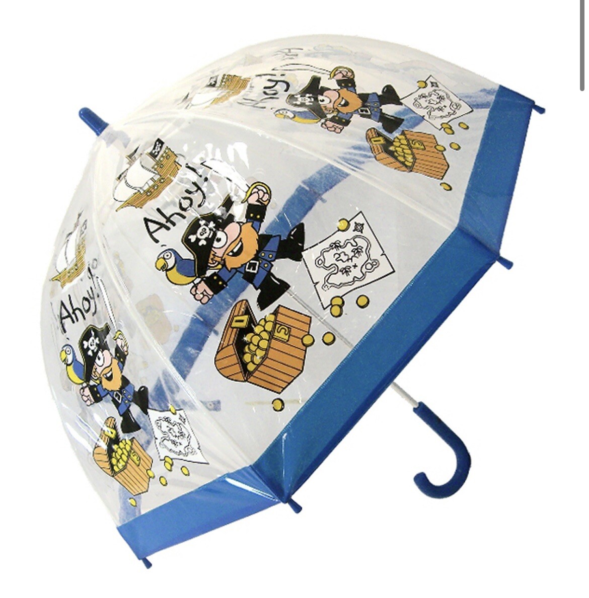 PIRATE Bright Blue DOME Bugzz Kids Boys PVC Umbrella Soakes Safe Opening